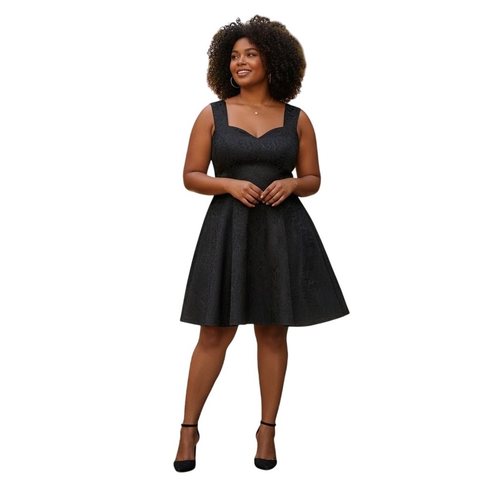 Lindy Bop Swing Dress US 16 Navy Jacquard Sleeveless Sweetheart Neck Fit & Flare